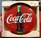Vintage 1990 Coca Cola Coke Coca-Cola Button Metal Sign 12" Round New Old Stock