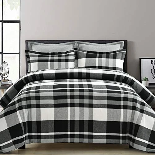 Gris y Blanco Granja Reciclado Hilado Teñido Algodón Cuadros 5 Piezas King Foto 2 de 4