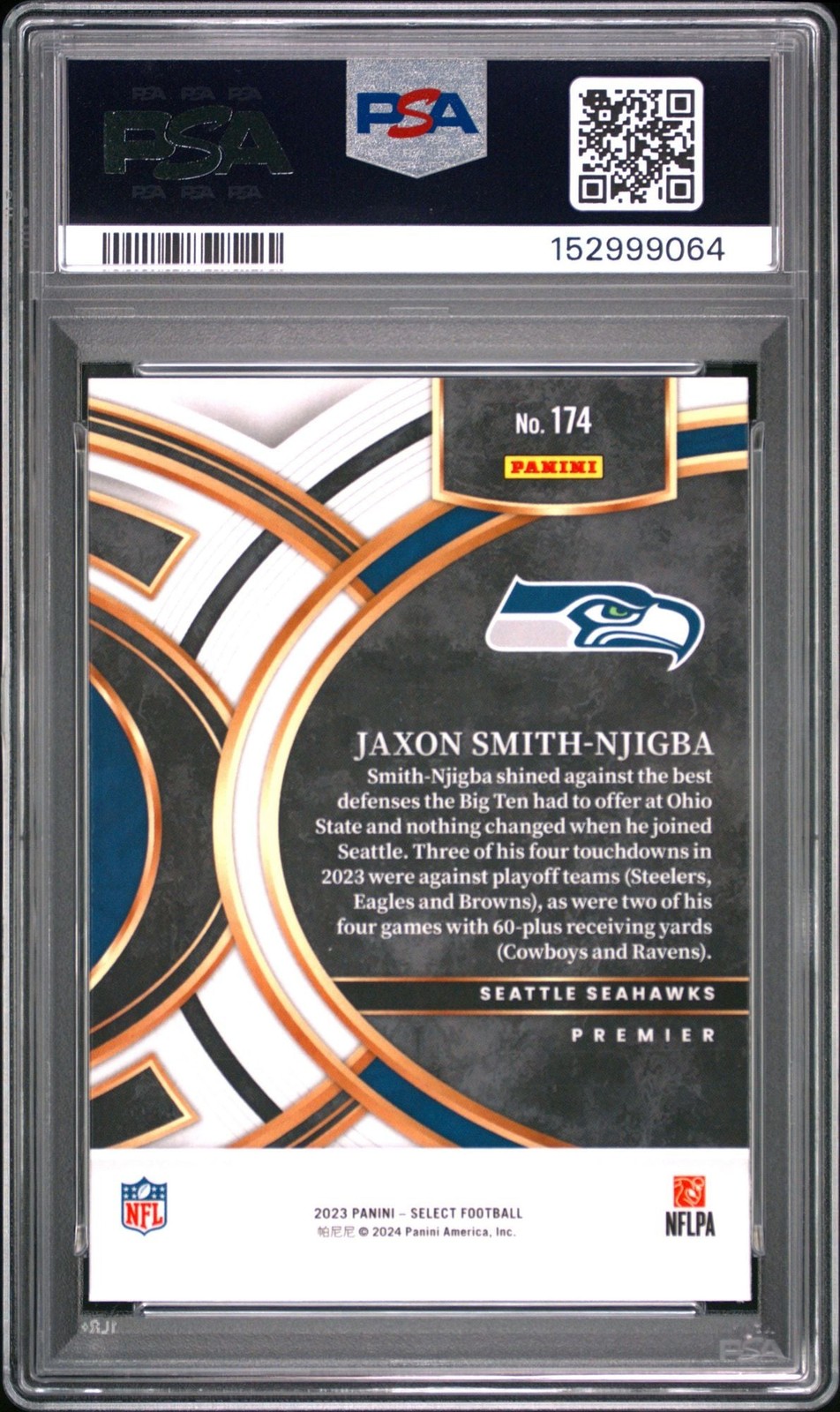 Graded 2023 Panini Select Jaxon Smith Njigba #174 Rookie RC Card PSA 10 view 2