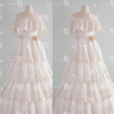 Wedding Dress Off-the-Shoulder Ruffled Tiered Strapless Full-Length Bridal Gown