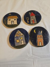 Vintage Round Studio Pottery Coasters Houses ...