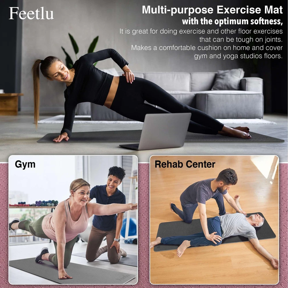 Thick 10MM Non-Slip Yoga Mat with Strap for Comfort and Stability