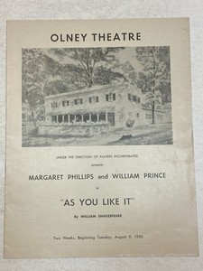 As You Like It 1955 Program Play Olney Theater Margaret Phillips William Prince