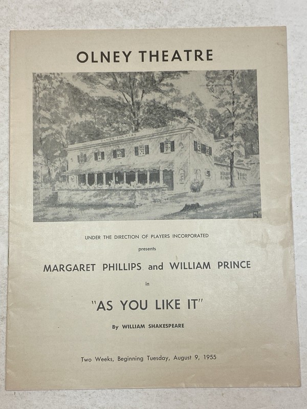 As You Like It 1955 Program Play Olney Theater Margaret Phillips William Prince