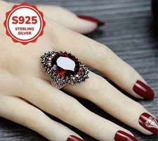925 Sterling Silver Women  s Fashion, Classic Proposal With Red Garnet Ring