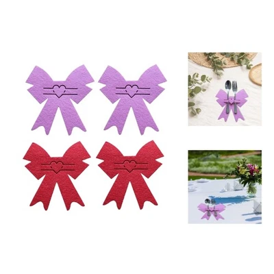 4Pcs Bowknot Pocket Cutlery Bag Valentines Day Silverware Holder Decoration - Image 1 of 4