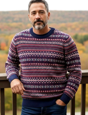 Vineyard Vines Sz XL Sweater Blue Red Merino Wool Alpaca Blend Preppy Fair Isle