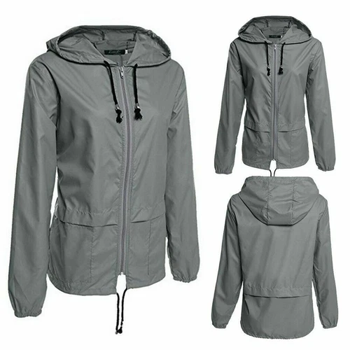 Unisex Adult Waterproof Rain Jacket Zip Up Hooded Lightweight Windbreaker Coat - Picture 1 of 17