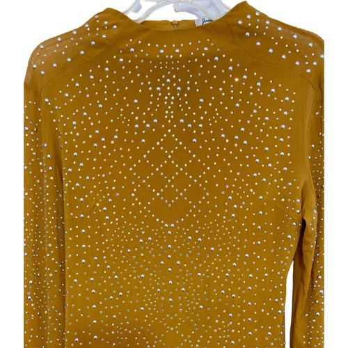 JASMINE SPORTSWEAR Women's Rhinestone Stretch Mesh Top Size 1X Gold Show Clothes - Picture 5 of 17