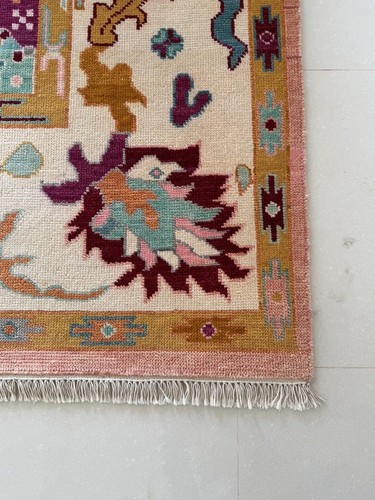 Pink-Cream Indo Oushak Contemporary HandKnotted Turkish Rug to decor living area - Picture 5 of 9