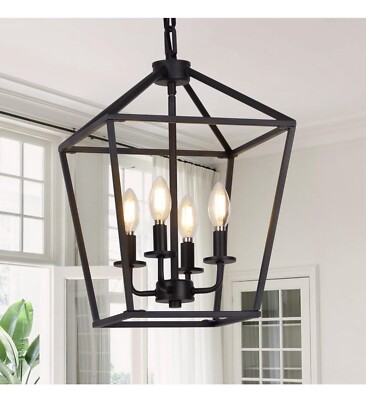 4 Light Chandelier, Industrial Ceiling Light Black Retail: $59.99