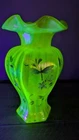 FENTON Lily Trail TOPAZ IRIDESCENT Art Glass VASE 9" Signed P. Hayhurst GLOWS