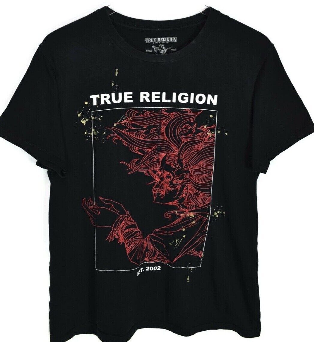 True Religon Mens T-Shirt Sz Small Short Sleeve Scull Paint Splatter Crew Neck
