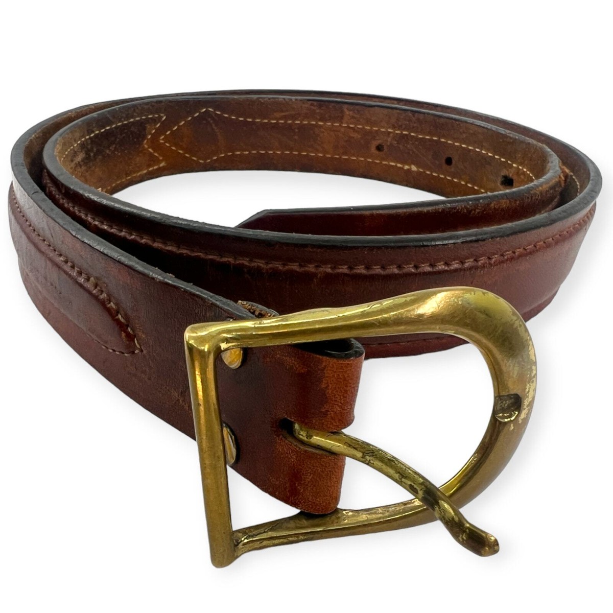 Vintage Jordache Leather Solid Brass Buckle Belt 34