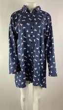 Tulip Sz L French Bull Dog Print Shirt Dress Blue 100% Cotton Button Front    CB
