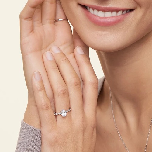 Anello di fidanzamento 1CTW Donna Oro Bianco 14K Ovale Laboratorio Coltivato Diamante Versailles - Foto 2 di 5