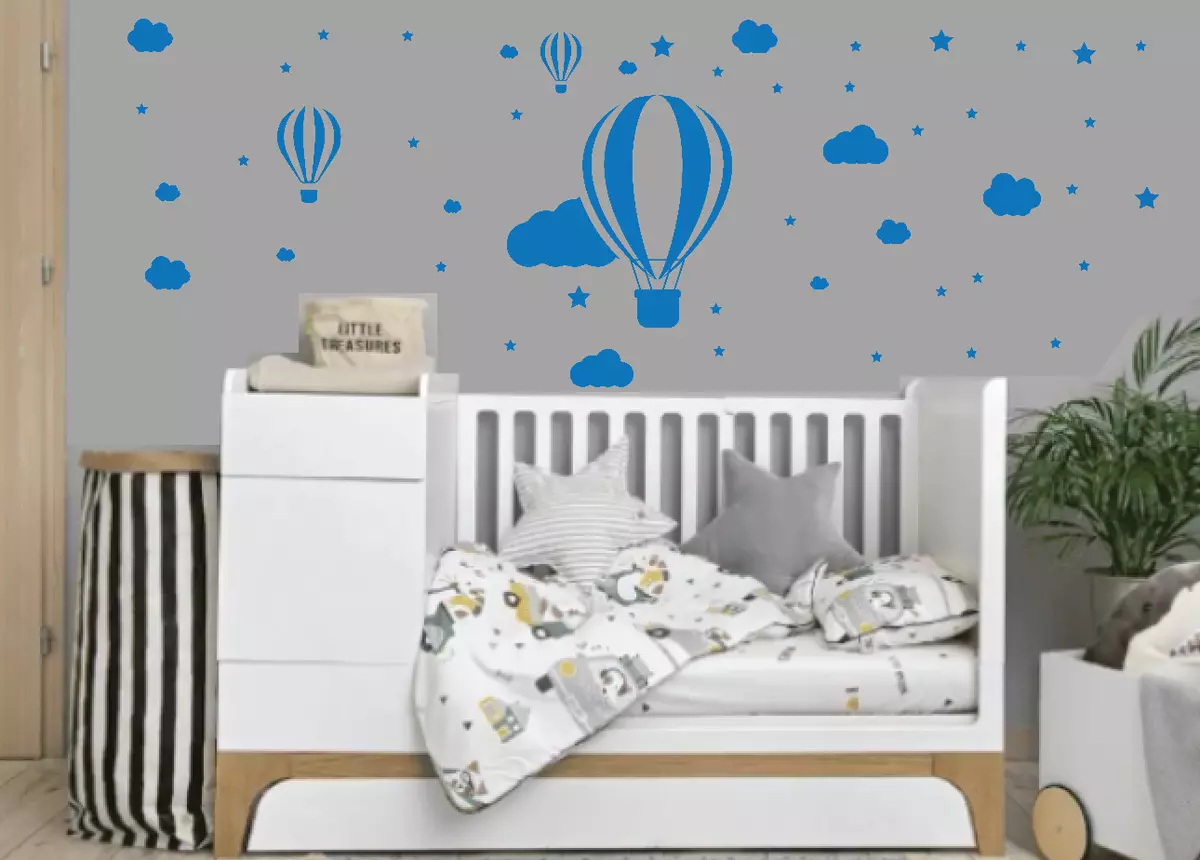 Hot Air Balloons & Cloud Wall Decals, Nursery Fabric Decals, Balloon W