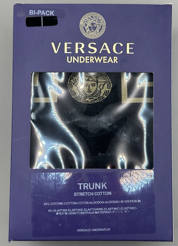 Versace Greco Boarder 2-Pack Black & Black Trunks/ Boxer Briefs Men Sz 4 (US S) - Image 3 of 4