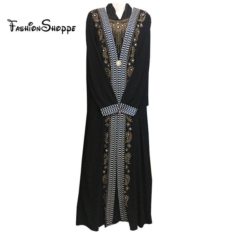 Embroidery Rhinestone Robe Dress-Muslim Dress Black Abaya Islamic Women  Clothing | eBay