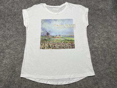 Claude Monet Windmill Tulip Field Women's White minimal Sleeve Shirt Sparkle Med
