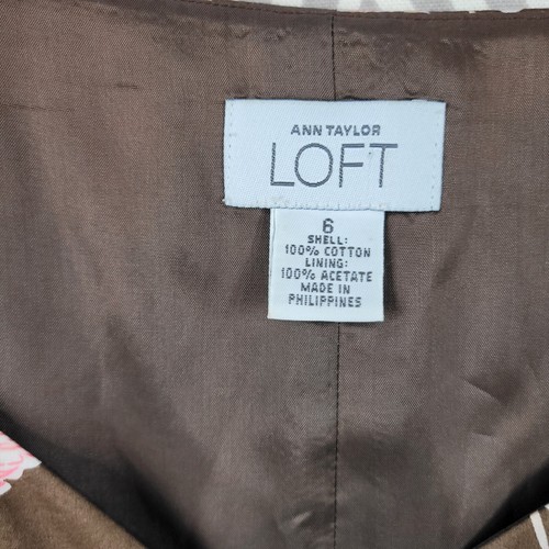 Loft Shirt Dress Size 6 Casual Floral Rose Print Pink Brown Party Below Knee  - Picture 6 of 7