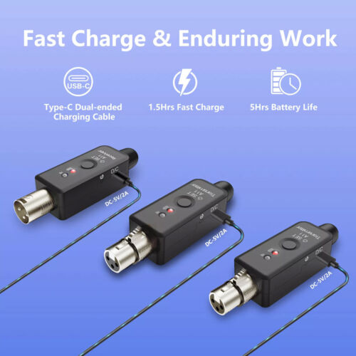 Sistema adattatore XLR wireless doppio trasmettitore e ricevitore per microfono mixer chitarra USA - Foto 9 di 17