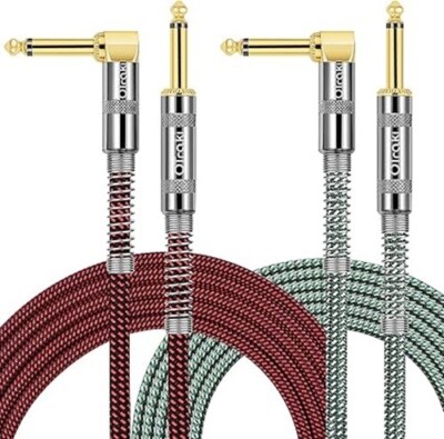 OTraki 7 Fuß 2 m Gitarrenkabel 2er-Pack 6,35 mm 1/4'' gerade auf rechtwinkliges Kabel