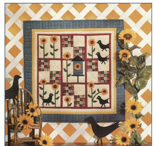 Amsel Blume Patch Quilt Muster 26 x 26 Wandbehang - Bild 2 von 2