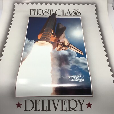 vintage NASA poster First Class Delivery by Rockwell Int 80's 