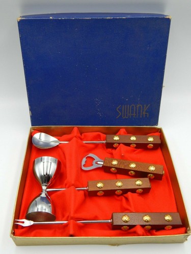 VTG SWANK Bar Tool Set 4 pc Gold Nail BARWARE W Box Made Japan Mid Century BT270 - 第 1/3 張圖片