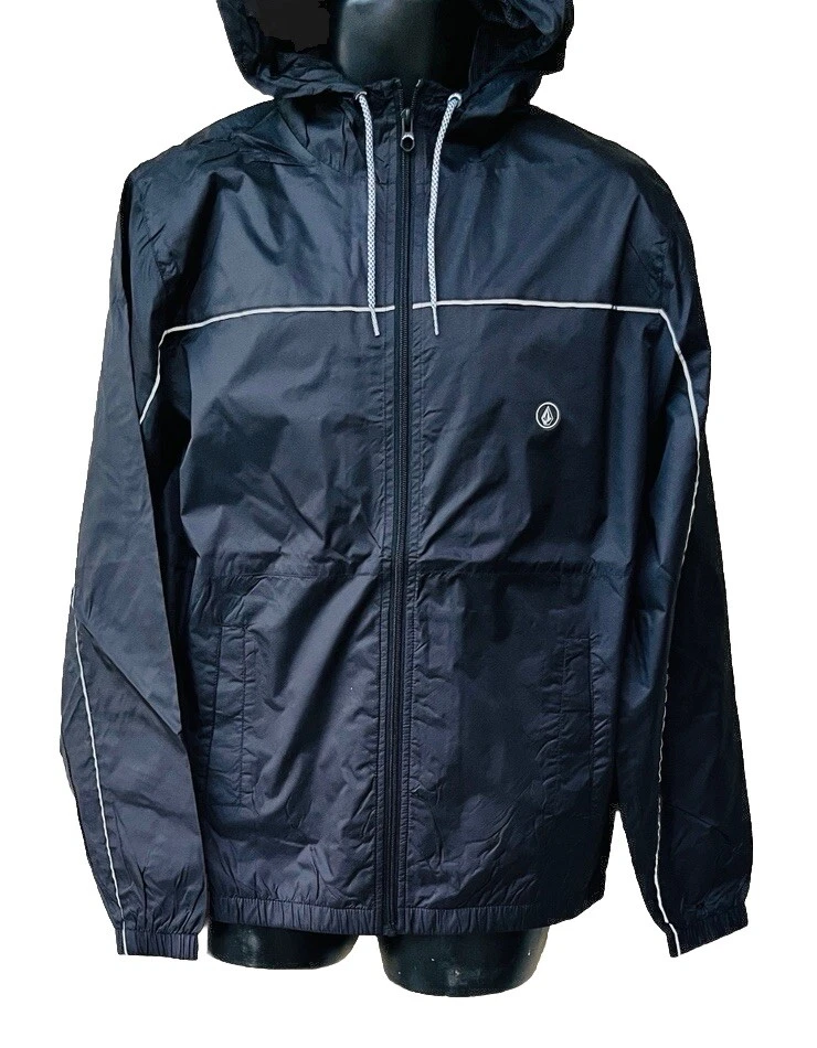Volcom Men’s Ermont Black Hooded Windbreaker Jacket Size M Lightweight Nylon Zip - Image 2 of 4