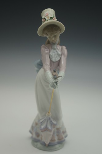 LLADRO 1992 PORZELLAN GARTENLIED DAME MIT SCHIRM UND VOGEL KÜNSTLER SIGNIERT - Bild 2 von 9