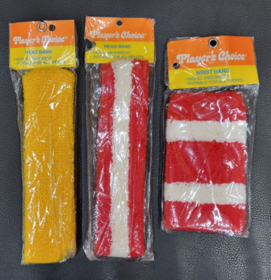Player's Choice Headbands Wristband VTG Striped Solid Yellow Red White NOS SEALE