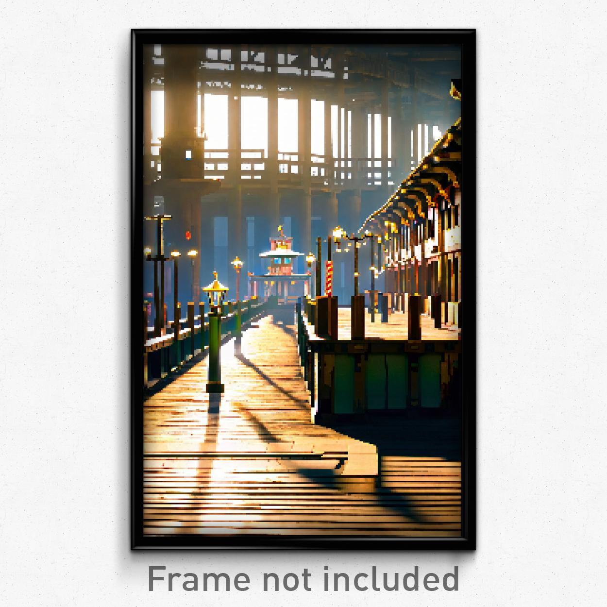 8 Bit Psychedelic Pixel Art Poster - Elaborate Wharf Trippy Video Game Print