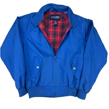 VTG 80s 90s Lands’ End Harrington Jacket Blue Plaid Lined Hong Kong Men’s Large