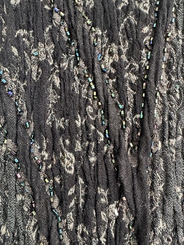 Tolani 100% Pure Soft Wool Embellished Scarf Shawl Black & Gray w/ Beads 70 x 15 - Picture 3 of 5