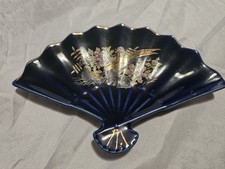 Vintage Japanese Cobalt Blue Porcelain Fan-shaped Trinket Dish 1970s. Japan 4"