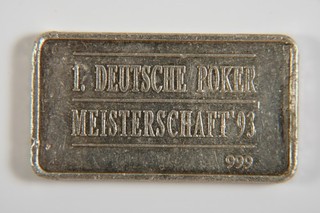 O74R01 1 Unze Silber 999 Barren 1. dt. Poker Meisterschaft '93