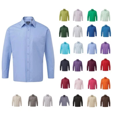 Mens Long Sleeve & Short Sleeve Premier Poplin Shirt Plain Classic Pocket Shirt - Image 1 of 4