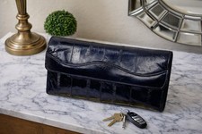 Genuine EEL Skin Wallet and or Checkbook Holder Bifold Black My Victory Vintage