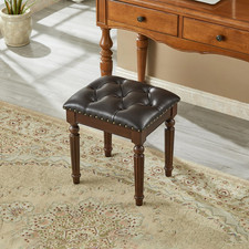 Elegant Dark Brown Vanity Bench Stool with Tufted Microfiber Cushion