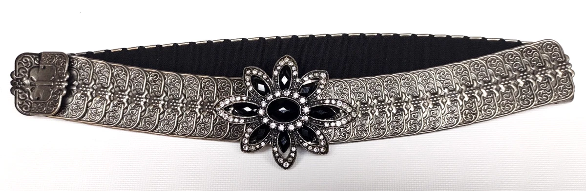 Vintage Rhinestone Flower Chain Belt Gunmetal Crystal Adjustable S XL Boho Vintage Boho Chain Belt - Etsy main image 3
