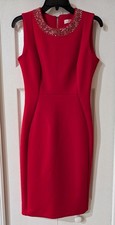 Calvin Klein Womens Red Sleeveless Zip Back Studded Sheath Dress Size 2