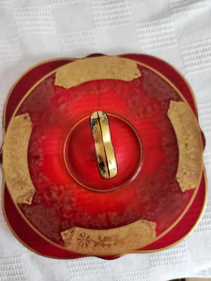 1930s Paden City Glass RARE Company Delilah Bird Ruby Red Glass Center Handled - Image 2 of 4