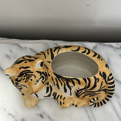 Anthropologie Leah Goren Tiger Animal Vase Stoneware Planter Pot Cat Garden EUC - Picture 3 of 17
