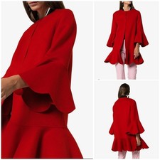 [VALENTINO] Ruffle Frill Coat Red Size 42 Wool Cashmere