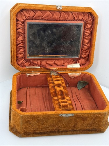 Antique Orange Velvet Dresser Box Art Deco for Repair restoration VTG Shield - Picture 6 of 10