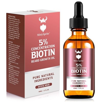 Beard Growth Oil - 5% Concentration Biotin Beard Oil for Men 2 oz - Natural M...