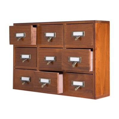 9 Drawer Library Card Catalog Cabinet Apothecary Shoe Storage Organizer Wooden