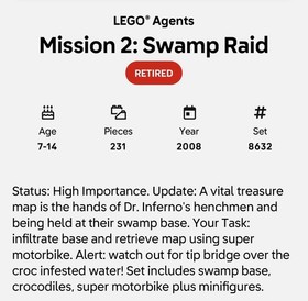 LEGO Agents: Swamp Raid (8632) W/Manual And Minifigs Retired 2008